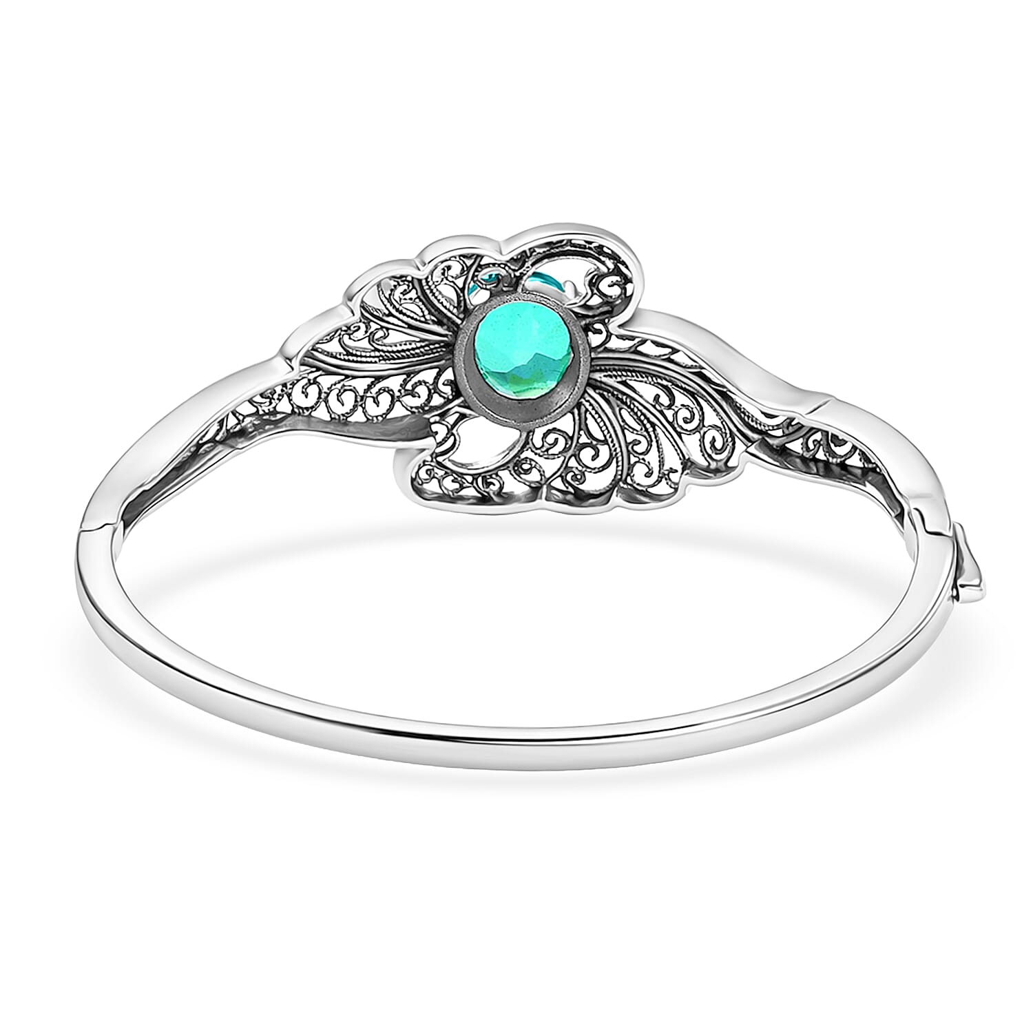 D'Joy Passport to Turkey Premium Peacock Quartz (Triplet) 5.30 ctw Bangle Bracelet in Sterling Silver (7.25 In)
