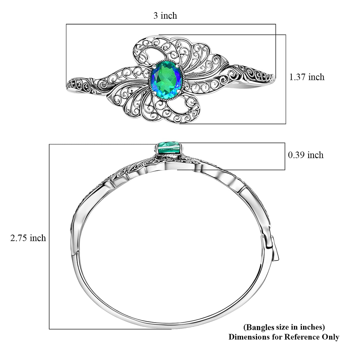 D'Joy Premium Peacock Quartz (Triplet) 5.30 ctw Bangle Bracelet in Sterling Silver (7.25 In) image number 5