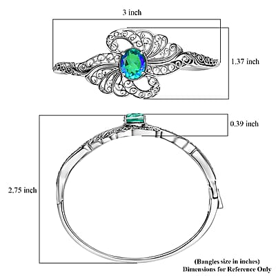 D'Joy Passport to Turkey Premium Peacock Quartz (Triplet) 5.30 ctw Bangle Bracelet in Sterling Silver (7.25 In)