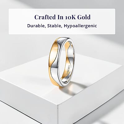 Luxoro 10K White and Yellow Gold Wave Dual Elegance Band Ring (Size 9.0) (4.35 g)