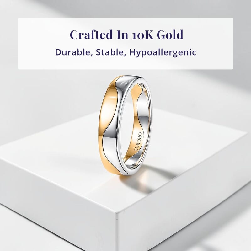 Luxoro Wave Dual Elegance Band Ring in 10K White and Yellow Gold (Size 6.0) 4.35 Grams