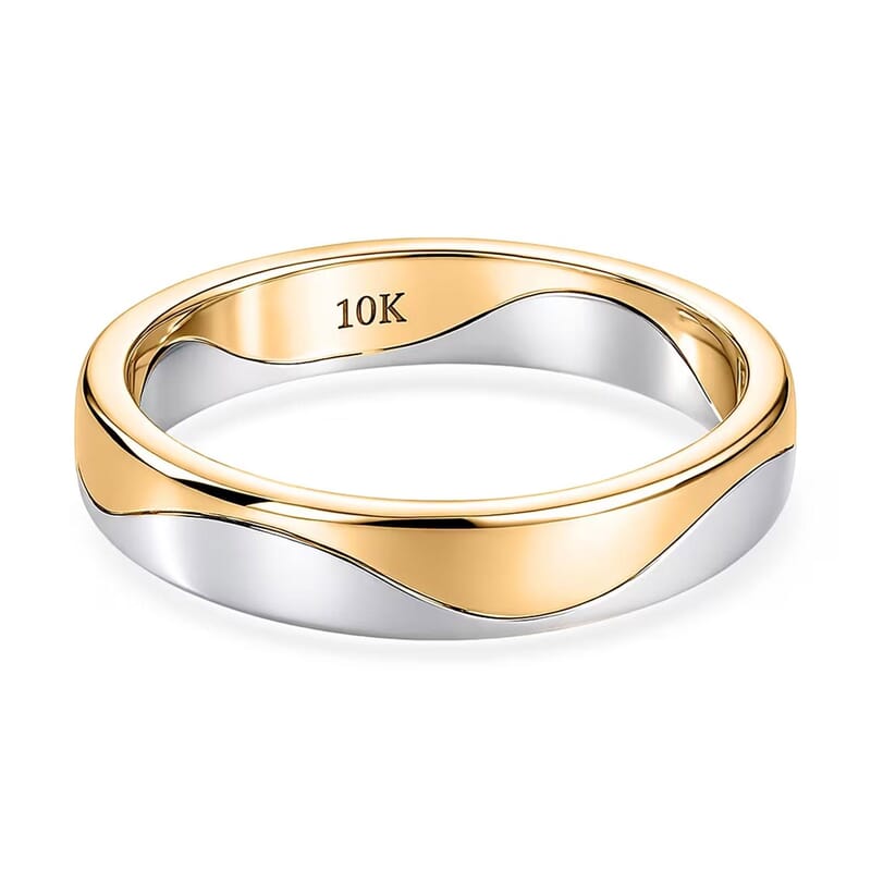 Luxoro Wave Dual Elegance Band Ring in 10K White and Yellow Gold (Size 6.0) 4.35 Grams