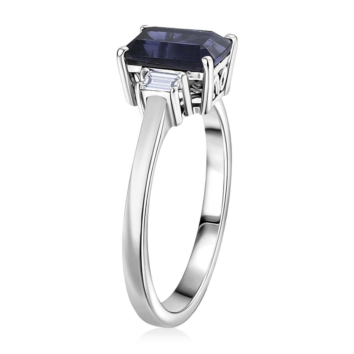 Premium Catalina Iolite and Luxuriant Lab Grown Diamond G-H SI 1.50 ctw Ring in Rhodium Over Sterling Silver (Size 10.0) image number 3