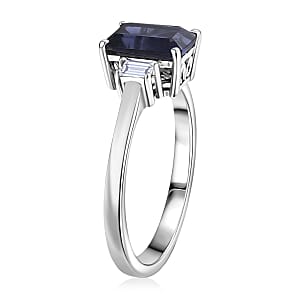 Premium Catalina Iolite and Luxuriant Lab Grown Diamond G-H SI 1.50 ctw Ring in Rhodium Over Sterling Silver (Size 10.0)