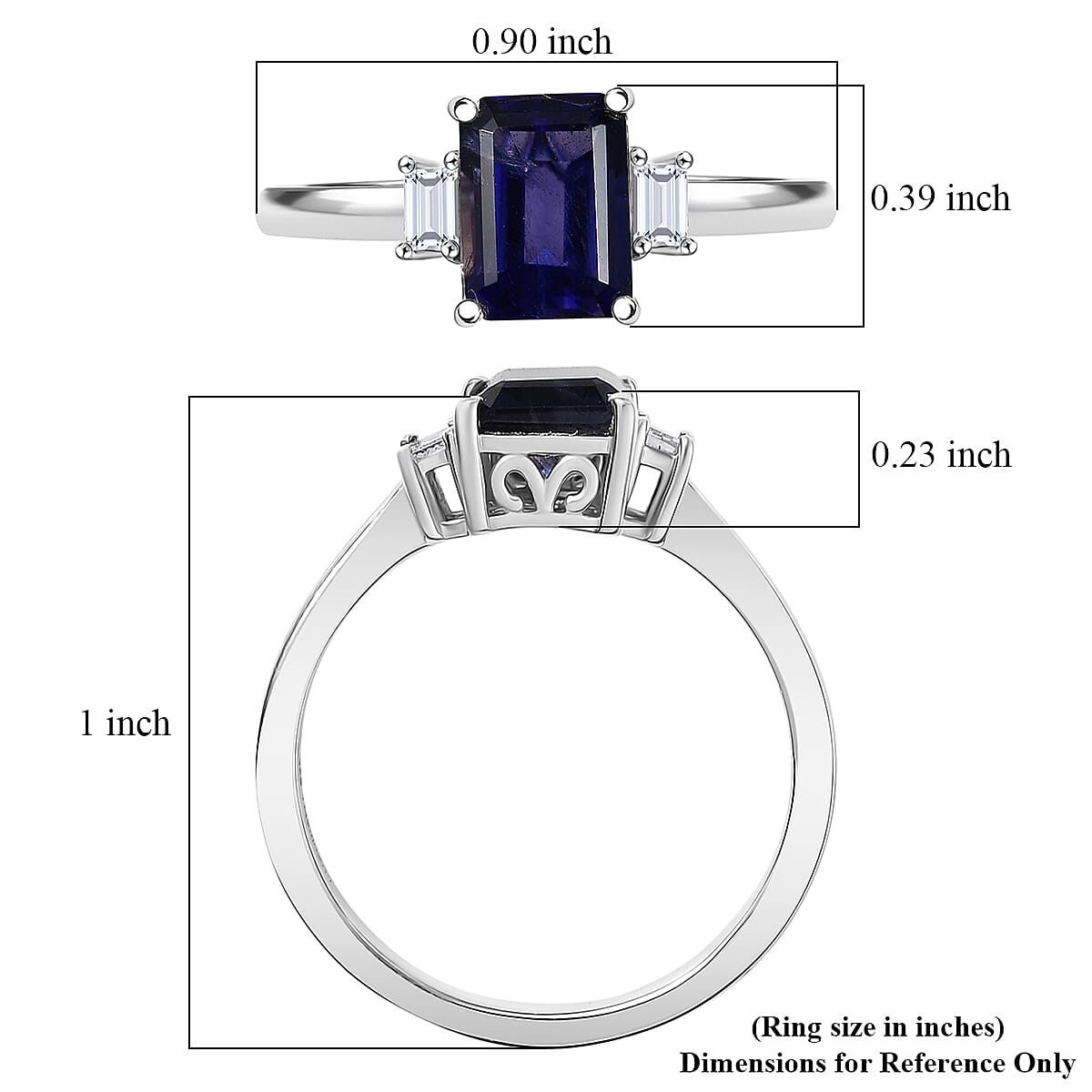 Premium Catalina Iolite and Luxuriant Lab Grown Diamond G-H SI 1.50 ctw Ring in Rhodium Over Sterling Silver (Size 5.0) image number 5