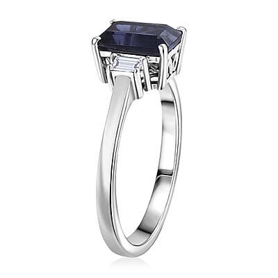 Premium Catalina Iolite and Luxuriant Lab Grown Diamond G-H SI 1.50 ctw Royal Violet Elegance Ring in Rhodium Over Sterling Silver (Size 7.0)