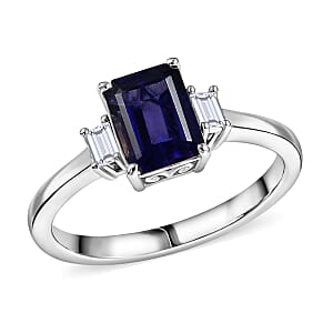 Premium Catalina Iolite and Luxuriant Lab Grown Diamond G-H SI 1.50 ctw Ring in Rhodium Over Sterling Silver (Size 8.0)