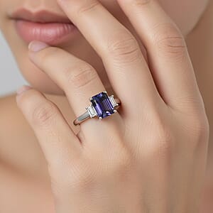 Premium Catalina Iolite and Luxuriant Lab Grown Diamond G-H SI 1.50 ctw Ring in Rhodium Over Sterling Silver (Size 9.0)