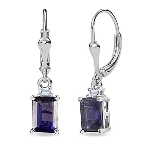 Premium Catalina Iolite and Luxuriant Lab Grown Diamond G-H SI 1.85 ctw Earrings in Rhodium Over Sterling Silver