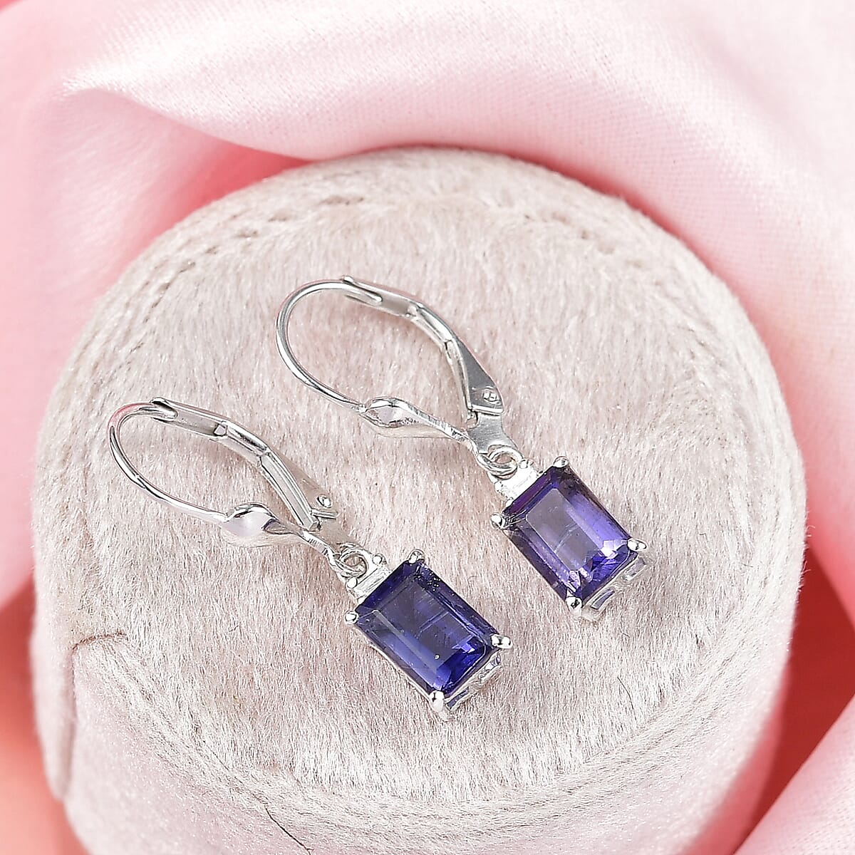 Premium Catalina Iolite and Luxuriant Lab Grown Diamond G-H SI 1.85 ctw Earrings in Rhodium Over Sterling Silver image number 1
