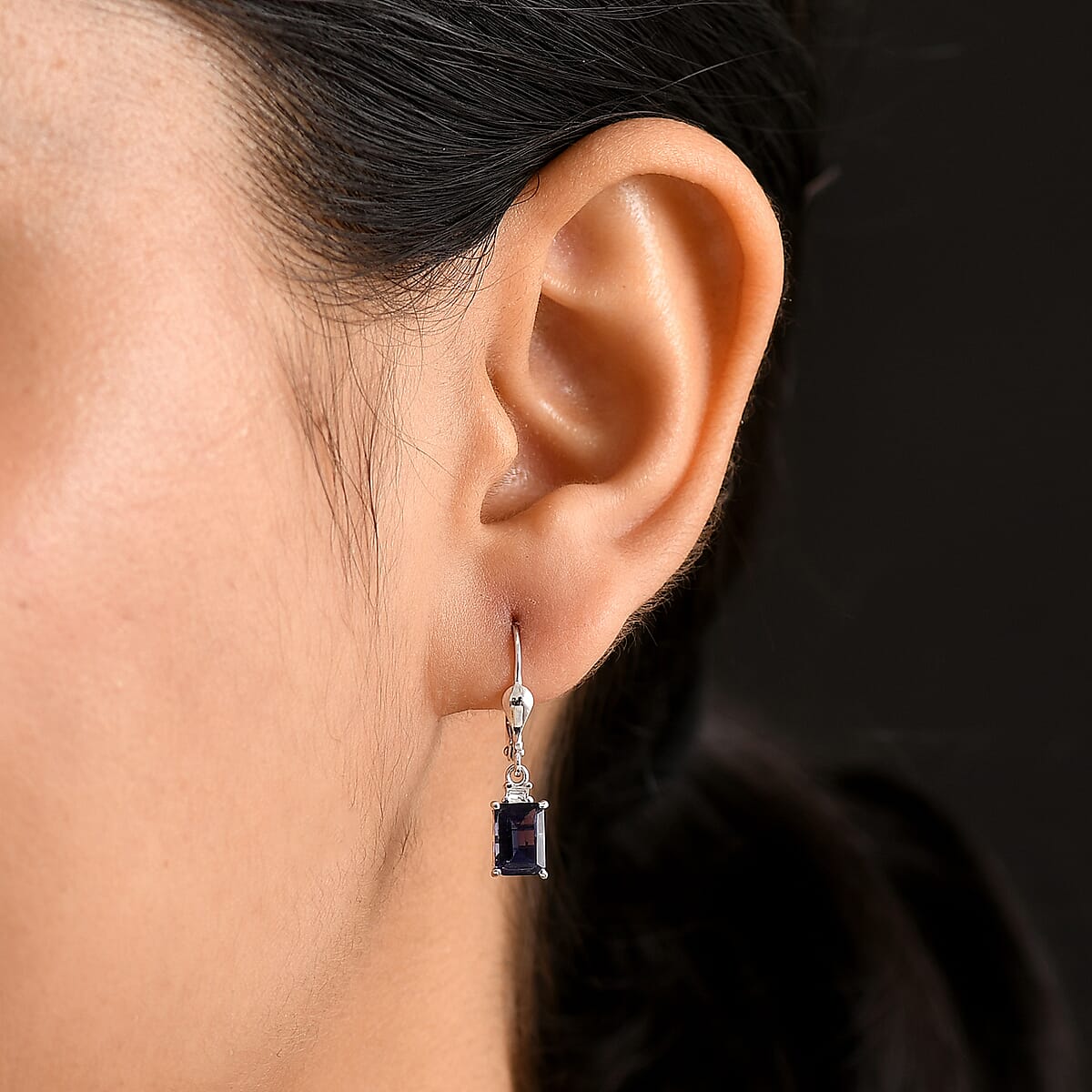 Premium Catalina Iolite and Luxuriant Lab Grown Diamond G-H SI 1.85 ctw Earrings in Rhodium Over Sterling Silver image number 2