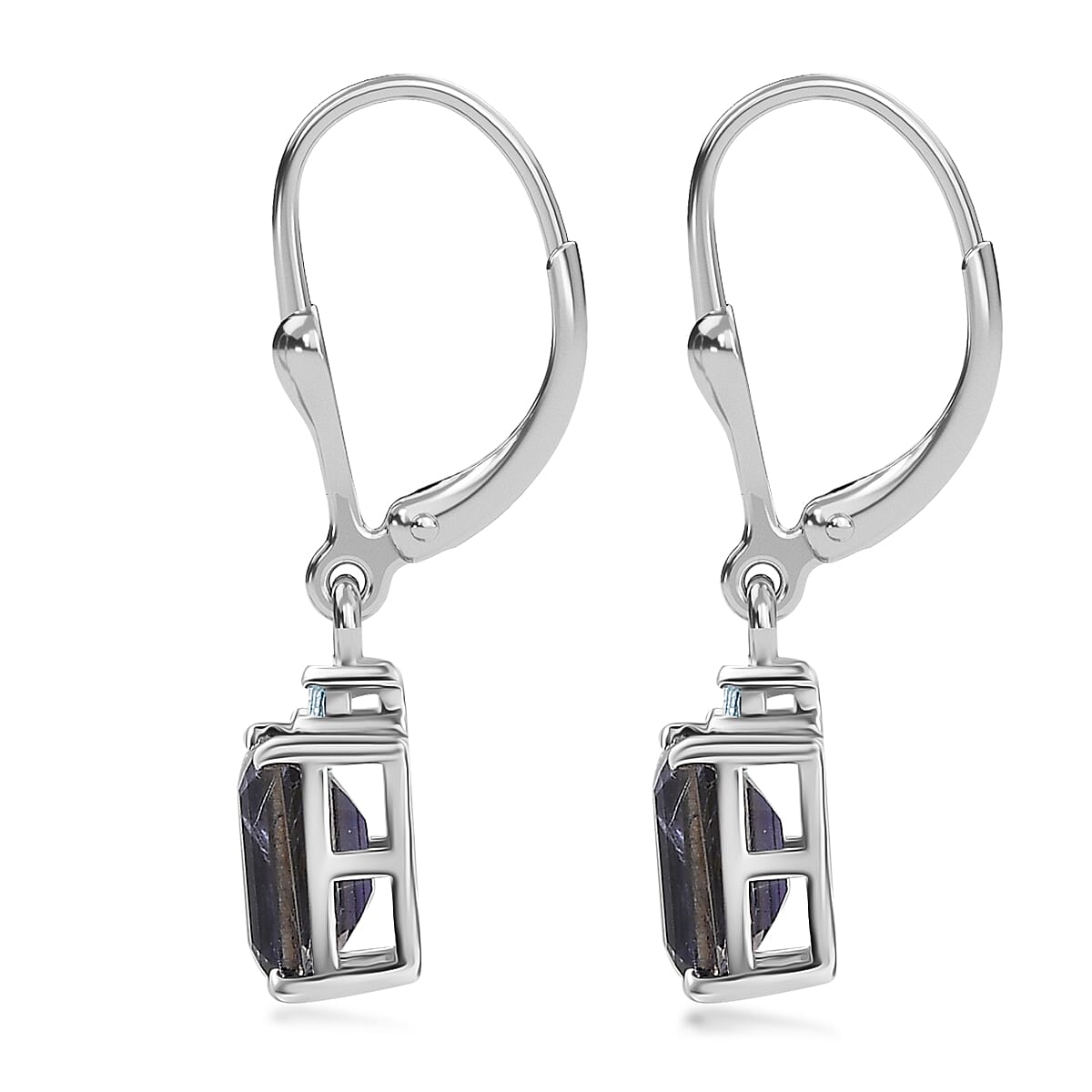 Premium Catalina Iolite and Luxuriant Lab Grown Diamond G-H SI 1.85 ctw Royal Violet Elegance Earrings in Rhodium Over Sterling Silver