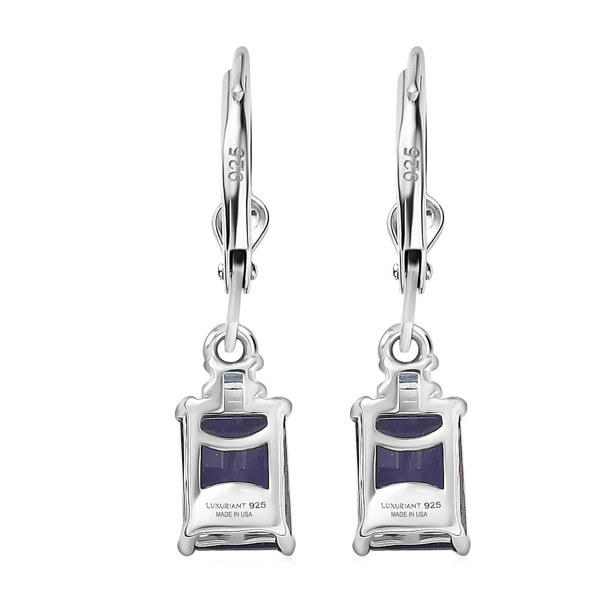 Premium Catalina Iolite and Luxuriant Lab Grown Diamond G-H SI 1.85 ctw Royal Violet Elegance Earrings in Rhodium Over Sterling Silver