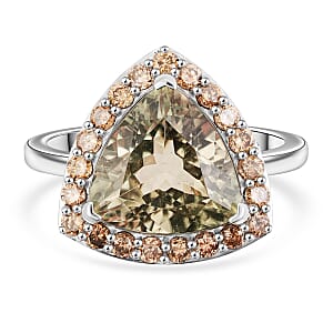 AAAA Turkizite and Natural Champagne Diamond I3 11.15 ctw Ring in 14K White Gold (Size 15.0)