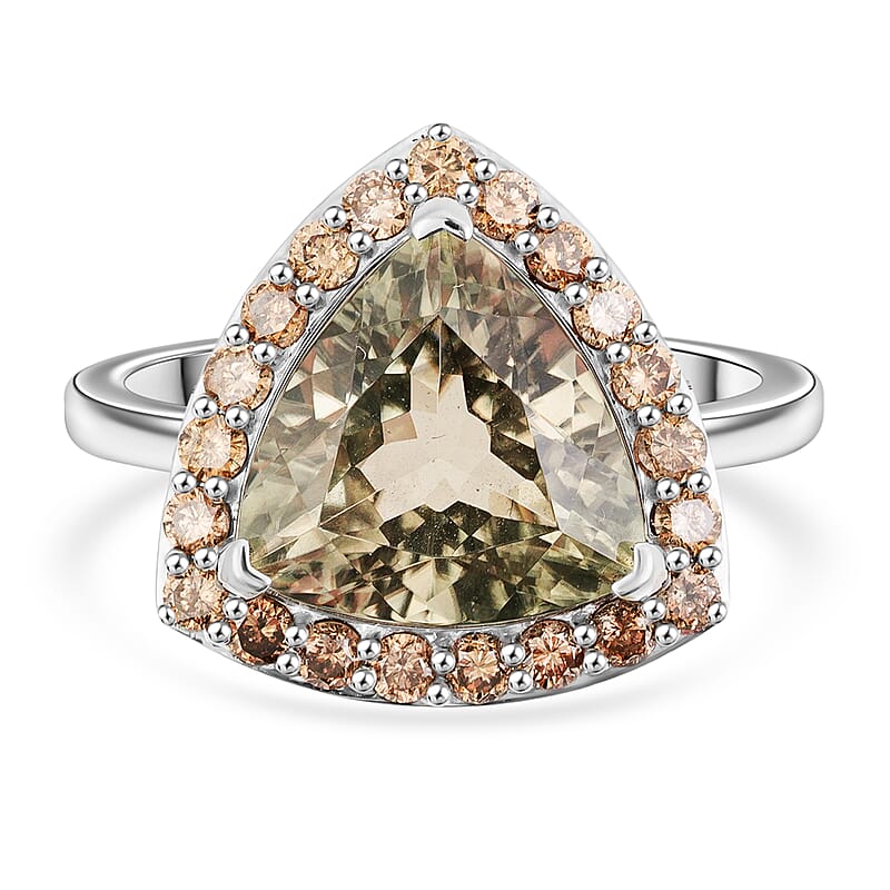 AAAA Turkizite and Natural Champagne Diamond I3 11.15 ctw Ring in 14K White Gold (Size 15.0)