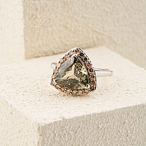 AAAA Turkizite and Natural Champagne Diamond I3 11.15 ctw Ring in 14K White Gold (Size 15.0)