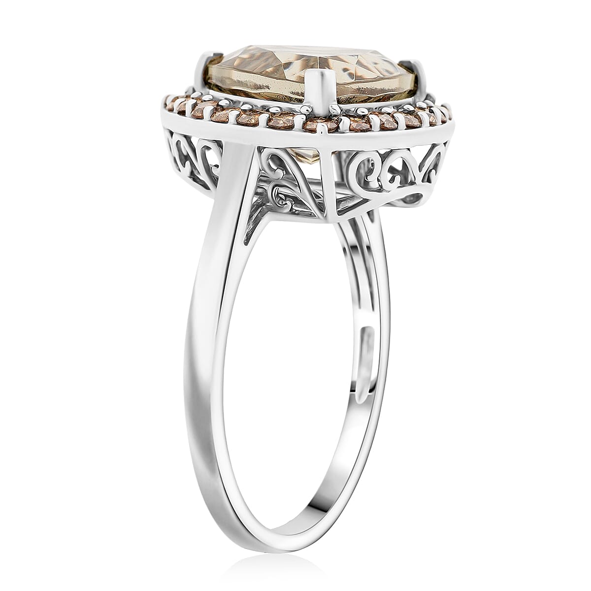 AAAA Turkizite and Natural Champagne Diamond I3 11.15 ctw Ring in 14K White Gold (Size 15.0) image number 3