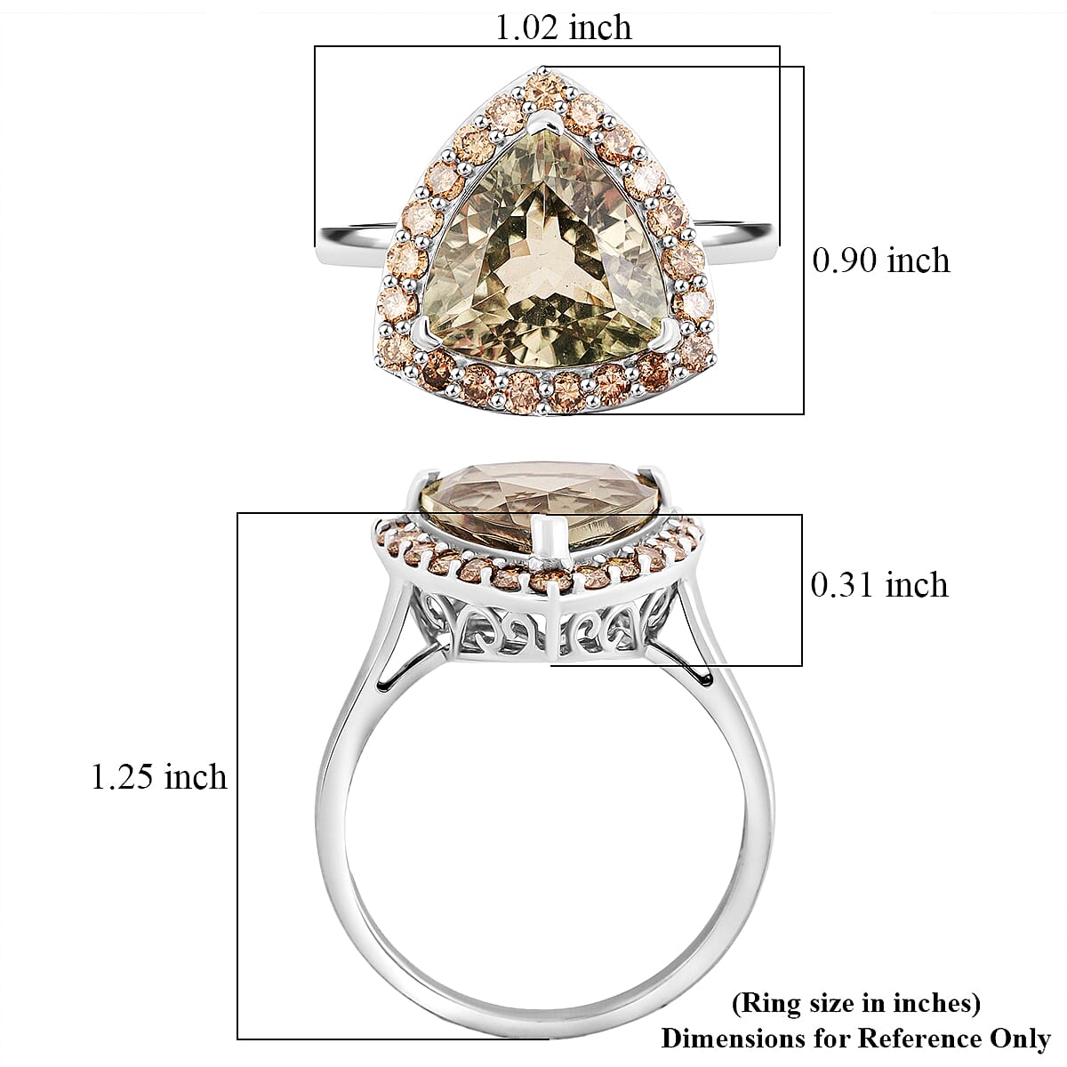 AAAA Turkizite and Natural Champagne Diamond I3 11.15 ctw Ring in 14K White Gold (Size 15.0) image number 5
