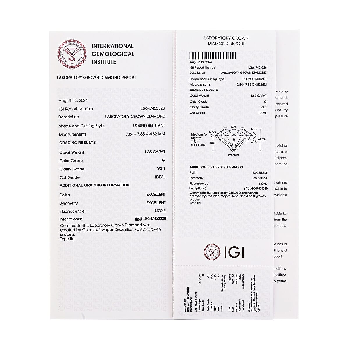 IGI Certified Luxuriant Lab Grown Diamond (Round) (VS1) 1.80 ctw image number 3