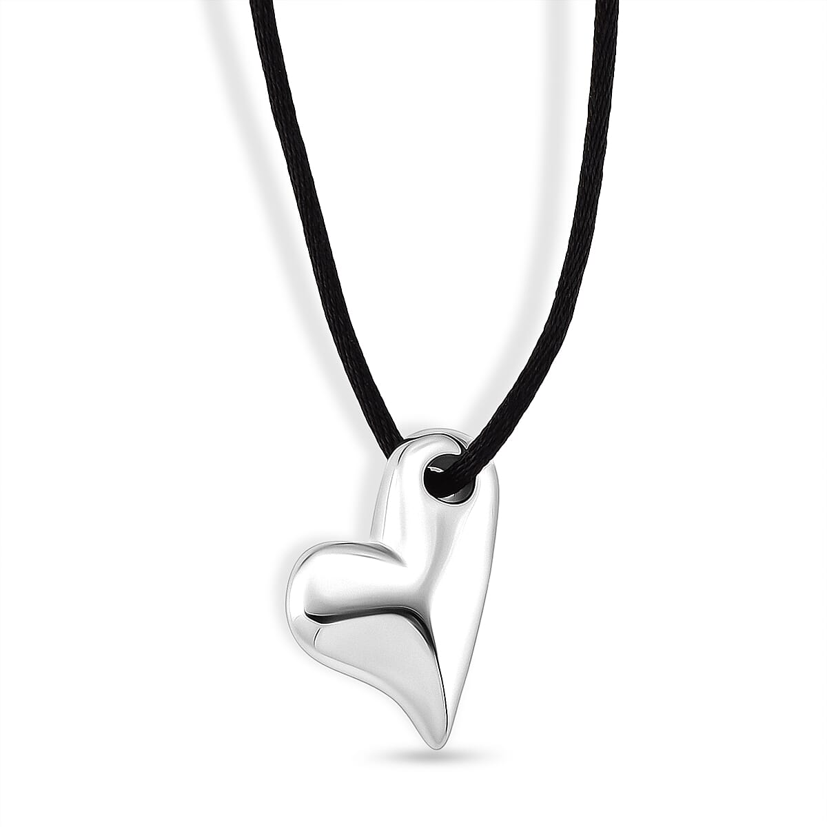 Rope Necklace with Heart Charm in Stainless Steel (28-32 Inches)