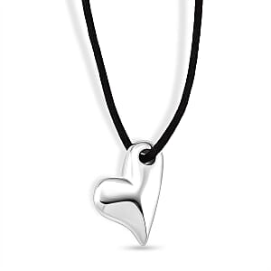 Rope Necklace with Heart Charm in Stainless Steel (28-32 Inches)