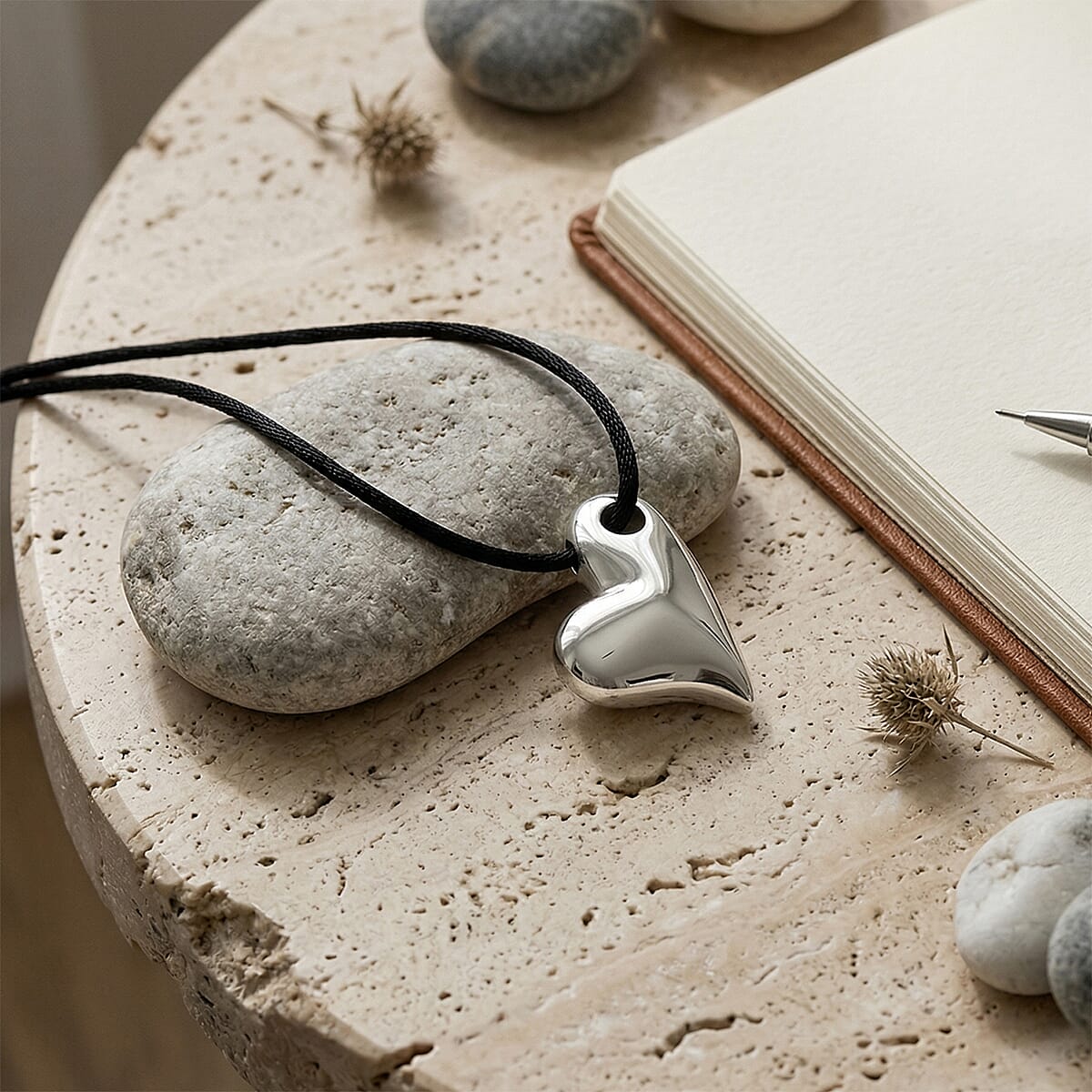 Rope Necklace with Heart Charm in Stainless Steel (28-32 Inches) image number 2