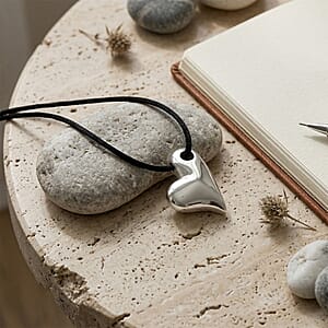 Rope Necklace with Heart Charm in Stainless Steel (28-32 Inches)