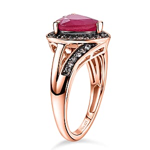 D'Joy Premium Niassa Ruby (FF) and Champagne Zircon 4.20 ctw Bloodline Heart Ring in 18K Vermeil Rose Gold Over Sterling Silver (Size 10.0)
