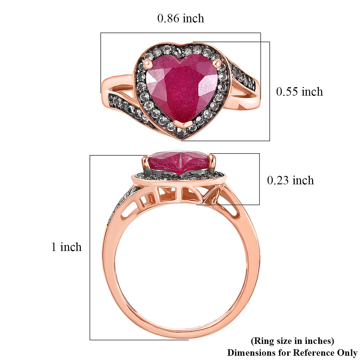 D'Joy Premium Niassa Ruby (FF), Champagne Zircon Bloodline Heart Ring in 18K Vermeil RG Over Sterling Silver (Size 10.0) 4.20 ctw image number 5