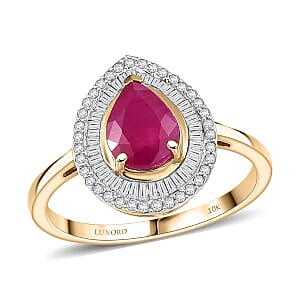 Luxoro AAA Montepuez Ruby and Diamond I2 2.50 ctw Flame Pear Ring in 10K Yellow Gold (Size 10.0) (Del. in 10-12 Days)