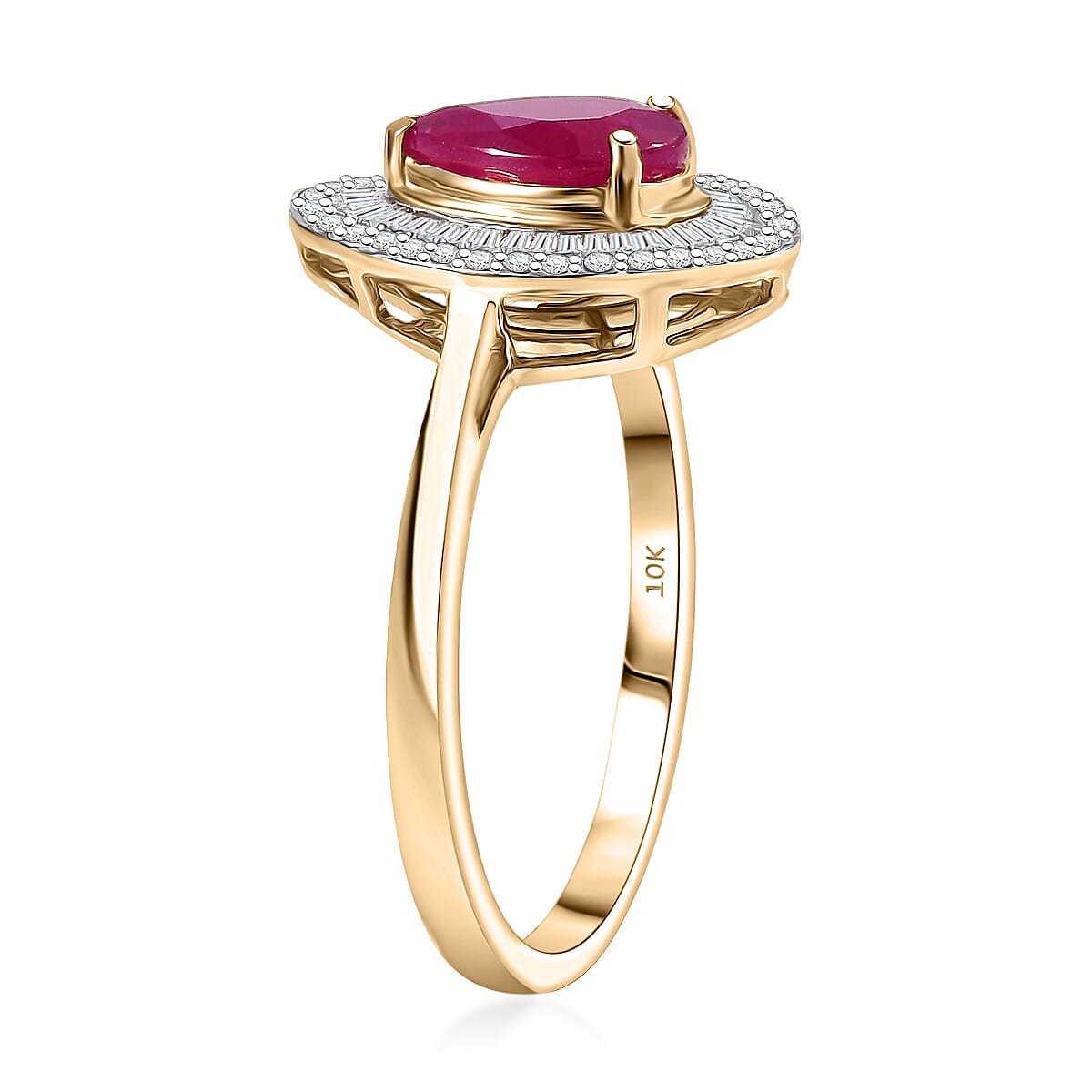 Luxoro AAA Montepuez Ruby and Diamond I2 2.50 ctw Flame Pear Ring in 10K Yellow Gold (Size 10.0) (Del. in 10-12 Days) image number 3