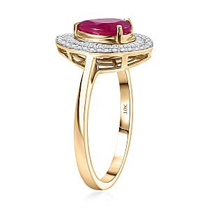 Luxoro AAA Montepuez Ruby and Diamond I2 2.50 ctw Flame Pear Ring in 10K Yellow Gold (Size 10.0) (Del. in 10-12 Days)