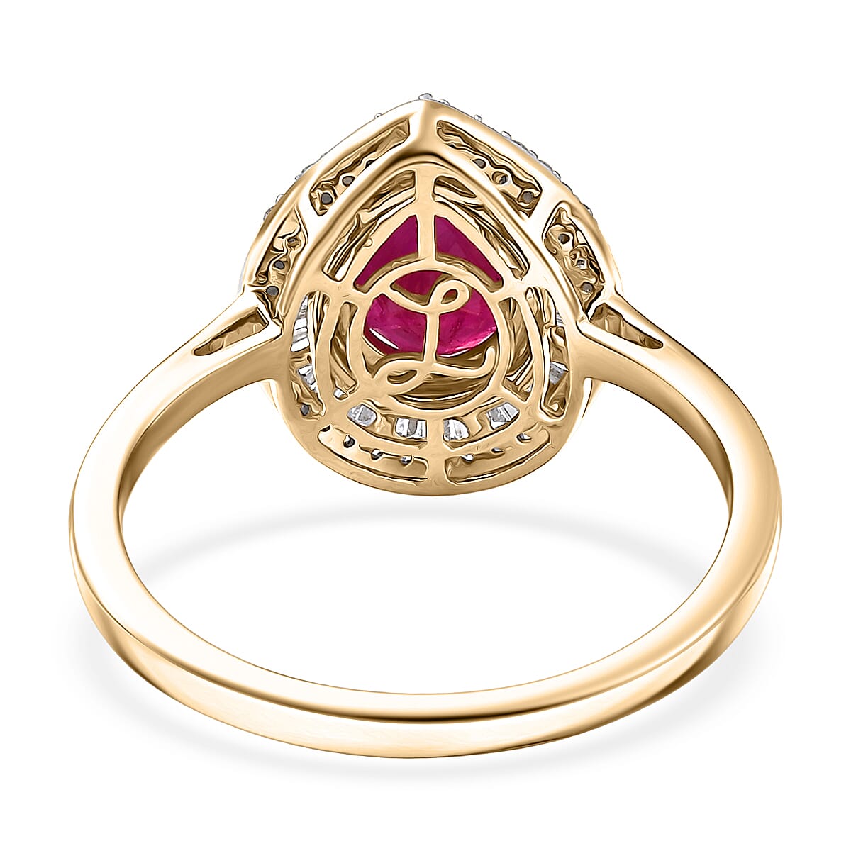 Luxoro AAA Montepuez Ruby and Diamond I2 2.50 ctw Flame Pear Ring in 10K Yellow Gold (Size 10.0) (Del. in 10-12 Days) image number 4