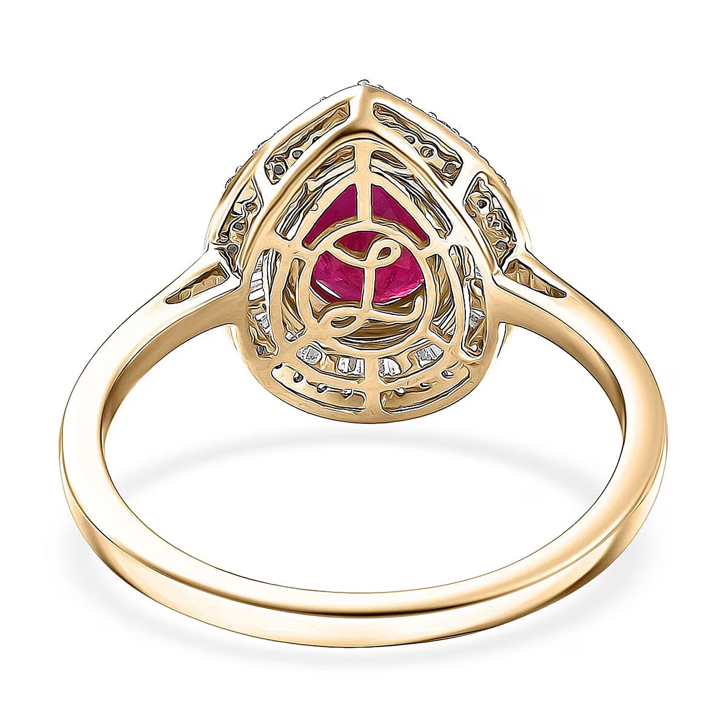 Luxoro AAA Montepuez Ruby and Diamond I2 2.28 ctw Flame Pear Ring in 10K Yellow Gold (Size 10.0)