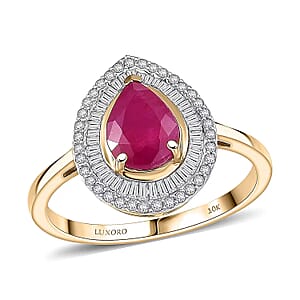 Luxoro AAA Montepuez Ruby and Diamond I2 2.28 ctw Flame Pear Ring in 10K Yellow Gold (Size 10.5)