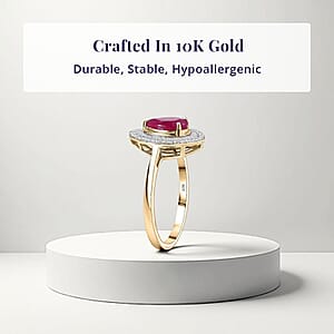 Luxoro AAA Montepuez Ruby and Diamond I2 2.28 ctw Flame Pear Ring in 10K Yellow Gold (Size 10.5)