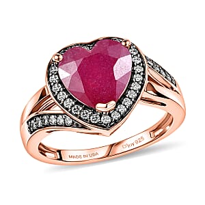D'Joy Premium Niassa Ruby (FF) and Champagne Zircon 4.20 ctw Bloodline Heart Ring in 18K Vermeil Rose Gold Over Sterling Silver (Size 6.0)