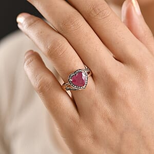 D'Joy Premium Niassa Ruby (FF) and Champagne Zircon 4.20 ctw Bloodline Heart Ring in 18K Vermeil Rose Gold Over Sterling Silver (Size 6.0)