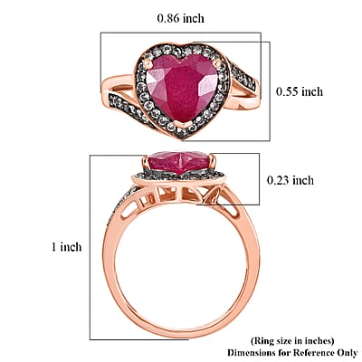 D'Joy Premium Niassa Ruby (FF) and Champagne Zircon 4.20 ctw Bloodline Heart Ring in 18K Vermeil Rose Gold Over Sterling Silver (Size 6.0)