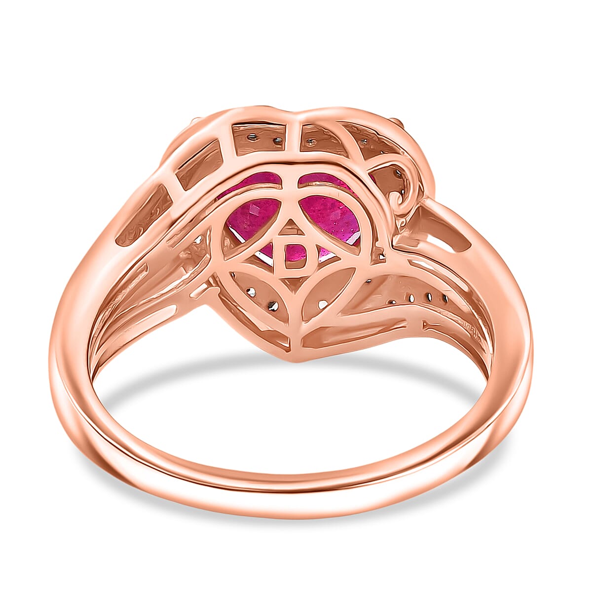 D'Joy Premium Niassa Ruby (FF) and Champagne Zircon 4.20 ctw Bloodline Heart Ring in 18K Vermeil Rose Gold Over Sterling Silver (Size 7.0) image number 3