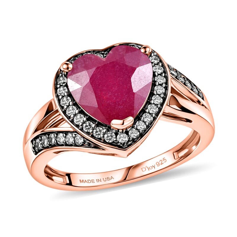 D'Joy Premium Niassa Ruby (FF) and Champagne Zircon 4.20 ctw Bloodline Heart Ring in 18K Vermeil Rose Gold Over Sterling Silver (Size 9.0)