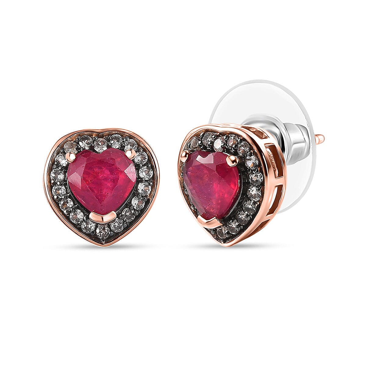 D'Joy Pemium Niassa Ruby (FF) and Champagne Zircon 2.85 ctw Bloodline Heart Earrings in 18K Vermeil Rose Gold Over Sterling Silver