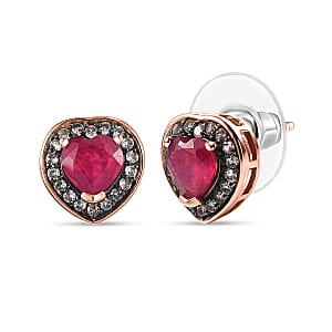D'Joy Pemium Niassa Ruby (FF) and Champagne Zircon 2.85 ctw Bloodline Heart Earrings in 18K Vermeil Rose Gold Over Sterling Silver