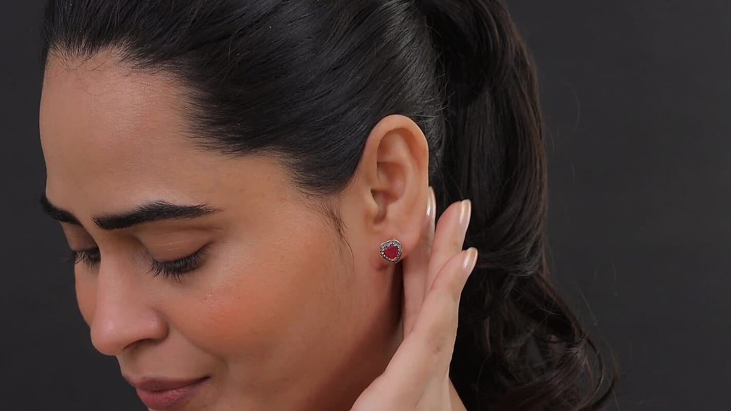 D'Joy Pemium Niassa Ruby (FF) and Champagne Zircon 2.85 ctw Bloodline Heart Earrings in 18K Vermeil Rose Gold Over Sterling Silver