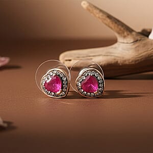 D'Joy Pemium Niassa Ruby (FF) and Champagne Zircon 2.85 ctw Bloodline Heart Earrings in 18K Vermeil Rose Gold Over Sterling Silver