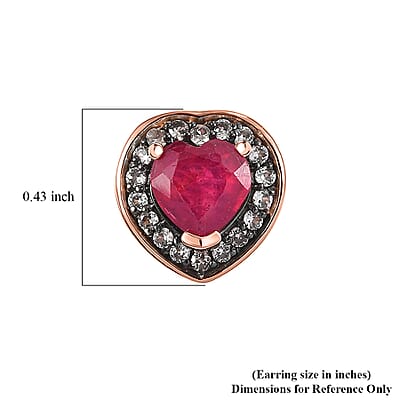 D'Joy Pemium Niassa Ruby (FF) and Champagne Zircon 2.85 ctw Bloodline Heart Earrings in 18K Vermeil Rose Gold Over Sterling Silver