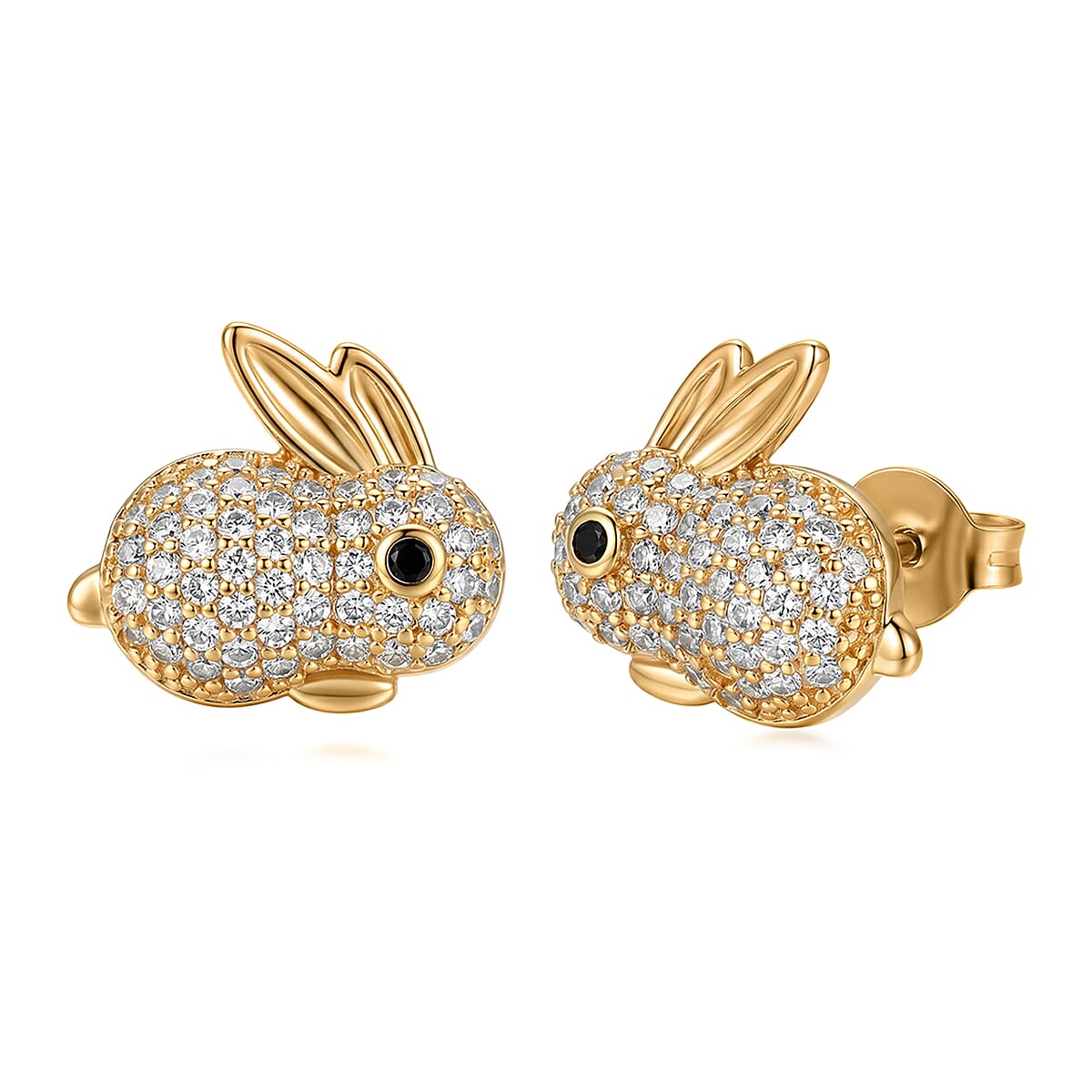 Simulated Black and White Diamond Earrings in Goldtone