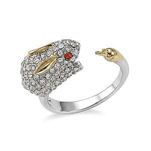 Simulated Orange and White Diamond Ring in Silvertone