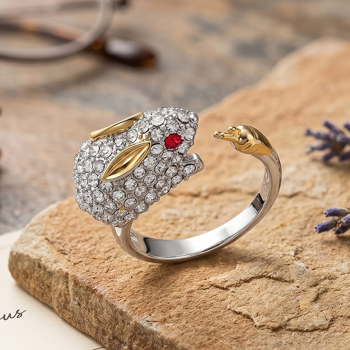 Simulated Orange and White Diamond Ring in Silvertone image number 1