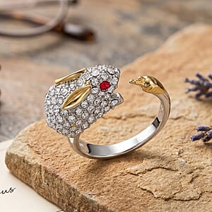 Simulated Orange and White Diamond Ring in Silvertone